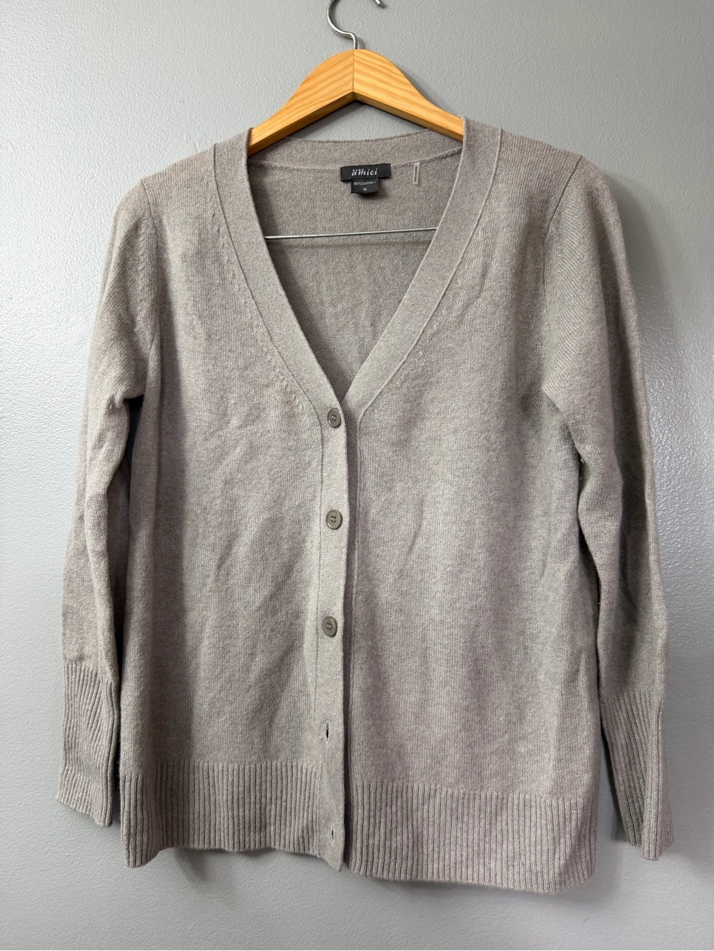 Pure Amici cashmere Women’s Heather Light Gray V-Neck Button Cardigan medium